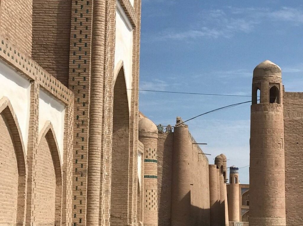 The Juma Mosque, a remarkable architectural marvel located within the ancient walls of Itchan Kala, the historic center of Khiva, Uzbekistan