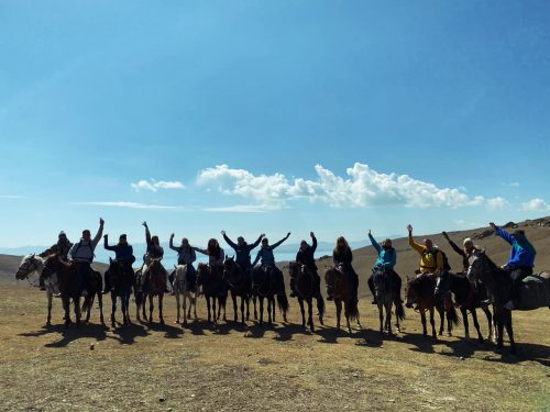 Tour to Son Kul lake. Travelers from Europe